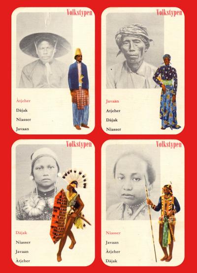 . Set of four playing cards with ethnic types, part of the Colonial Card Play